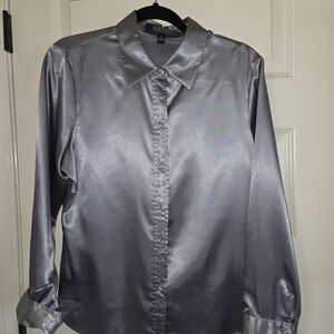 Kasper Metallic Gray Satin Blouse